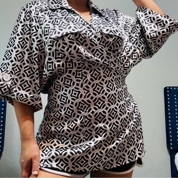 Lane Bryant Plus Women Black & White Oversized Wrap Tunic Formal Shirt Sz 22/24 - Picture 1 of 17